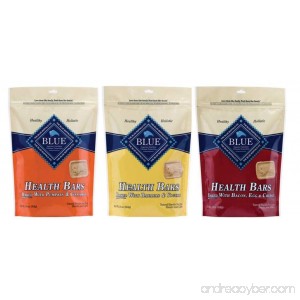 Blue Buffalo Blue Health Bars Natural Baked Dog Biscuits 3 Flavor Variety Bundle: (1) Blue Health Bars Baked With Pumpkin & Cinnamon (1) Blue Health Bars Baked With Bananas & Yogurt and (1) Blue Health Bars Baked With Bacon Egg & Cheese 16 Oz. Ea. (3 B - B00W7X3MSA