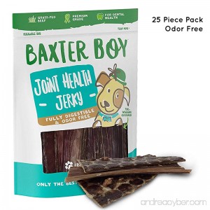 Baxter Boy 6” Joint Health Beef Jerky Dog Treat Chews (25 Pack) – Gourmet Fresh and Tasty Beef Gullet Jerky - Naturally Rich in Glucosamine and Chondroitin - Promotes Healthy Joints and Tissue Growth - B07CQDCQJC
