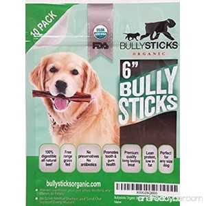Bullysticks Organic 6 Bully Sticks For Dogs - Big Bag 10 Pack Low Odor Dog Treats - All Natural Premium Beef - USDA/FDA Approved Hand Inspected Healthy Treat - 100% Happiness Guarantee! (6 Inch) - B01CQBJM7C