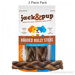 Jack&Pup 7” Premium Grade Thick Braided Bully Sticks Dog Treats (2 Pack) – 7” Long All Natural Gourmet Dog Treat Chews – Fresh and Savory Beef Flavor – Long Lasting Treat - B078SF876P