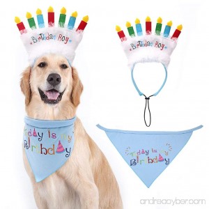 EXPAWLORER Dog Birthday Bandana with Birthday Candle Headband - Pet Birthday Gift Decorations Set Soft Scarf & Adorable Hat for Party Accessory - B07DW26BMK