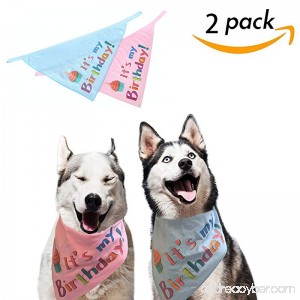 SCENEREAL Dog Birthday Bandana Pet Scarf 2 Pcs/Pack Triangle Bibs Accessories for Small to Large Dogs Cats Blue and Pink Set - B076MT2VBQ