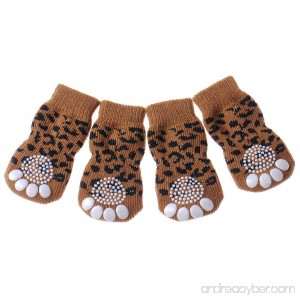 JJ Store 4 PCS Pet Socks for Dogs Anti-Slip Knit Leopard Socks for Indoor Wear Anti Slip Paw Protectors - B018W0I9PC