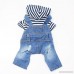 Miss Pet Vintage Blue Striped Jeans Washed Denim Jacket Jumpsuit Dog Hoodie Clothes for Small Medium Large Pet Dog XS-XXL - B073BF7RF6