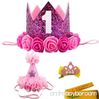 2 Pcs Adorable Cute Crown Shaped Cat Dog Pet 1 Year Birthday Headband and Pink Star Hair Head Bands Accessories for Dogs Cats Pets - B075GTRDDV