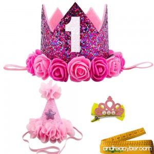 2 Pcs Adorable Cute Crown Shaped Cat Dog Pet 1 Year Birthday Headband and Pink Star Hair Head Bands Accessories for Dogs Cats Pets - B075GTRDDV