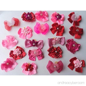 30 Valentine's Day Dog Hair Bows Collection -Hot Pink/Pink/Red with center decorated with flower - B00AFBBC4W