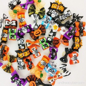 Hixixi 50pcs/pack Pet Dog Cat Halloween Hair Bows Rhinestone Puppy Grooming Bows Hair Accessories with Rubber Bands - B074Q9V411
