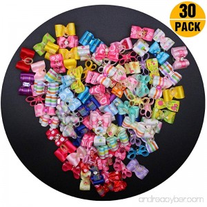 YOY 30 Pcs Adorable Grosgrain Ribbon Pet Dog Hair Bows with Elastics Ties - Stretchy Rubber Bands Doggy Kitty Topknot Grooming Accessories Set for Long Hair Puppy Cat - B076BW3W7D