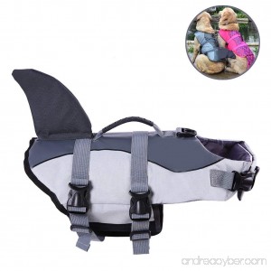 Albabara Ripstop Adjustable Dog Life Jacket with Rubber Handle Pet Puppy Saver Swimming Water Life Vest Preserver Flotation Aid Buoyancy Fish and shark Style with fin for Small Medium Large Dogs - B07B3WCGWP