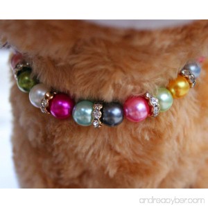 3 Sizes Handmade Cat Dog Necklace Jewelry with Bling Rhinestone Colorful Pearls Gorgeous for Pets Cats Puppy Dogs Puppy Chihuahua Yorkie Girl Costume Outfits Adjustable Dog Collar - B015A9MDL4