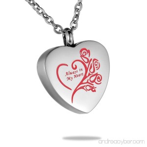 HooAMI Always in My Heart Urn Jewelry Cremation Ashes Necklace Silver Red - B01IVP1YOQ
