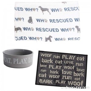 Dog Rescue Gift Set by Happa Style - Who Rescued Who Thro by Marlo Lorenz Petrageous Bowl and Placemat (3-Piece Set) - B0728K1ZD7