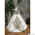 Pet Teepee House - 28 Inch 5-Pole White Canvas Tent with Grey Poms Opening and Horn Buttons Comes with Pad Mat & Free Hangings Elegant Cat Dog Puppy Snuggle Bed Furniture By Wonder Space - B076WX42MZ
