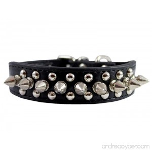 8-10 Faux Leather Spiked Studded Punk Dog Collar 7/8 Wide for Small/X-Small Breeds and Puppies Black - B00NSIMZE0