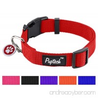 PUPTECK Basic Nylon Dog Collar Designer Solid Adjustable Puppy Pet Fancy Collars with ID Tag - B01LWIFV0I