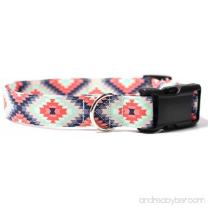Ruff Roxy Aztec Summer Pink and Mint Designer Cotton Dog Collar Adjustable Handmade Fabric Collars - B01E42O4EM