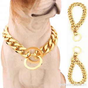 Lansian 13mm/15mm Gold Tone Stainless Steel Dog Collar Pet Dog Choke Chain Dog Necklace 12-34 inch - B07C1NDKVD