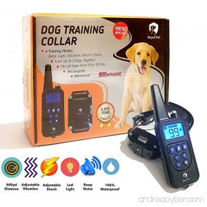 Remote Dog Training Collar - 800 yd Range Dog Shock Collar Rechargeable And 100% Waterproof With Beep Vibration Light And Shock - Electric Dog Collar For Puppy Small Medium And Large Dogs - B074753FL4