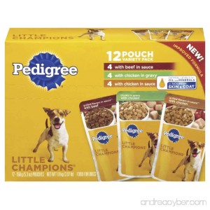 Pedigree Little Champions 12 Pouch Variety Pack Dog Food With 4 Beef in Sauce 4 Chicken in Gravy 4 Chicken in Sauce 3.97 lb Carton - B0029NWW5W