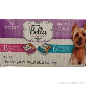 Purina Bella pampered Meals Inspired by Small Dogs 12 Count Pack 6- Filet Mignon 6- Porterhouse Steak in Savory Juices (12-3.5 oz Trays) - B06VWN1T11