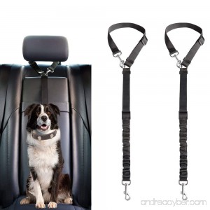 Mkono Dog Seat Belt 2 Pack Adjustable Durable Headrest Seatbelt Pet Dog Car Safety Harness Restraint with Elastic Nylon Bungee Buffer Vehicles Travel Daily Use Black - B07F2ZHGKG