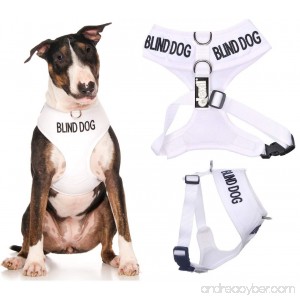 BLIND DOG (Dog Has Limited/No Sight) White Color Coded Non-Pull Front and Back D Ring Padded and Waterproof Vest Dog Harness PREVENTS Accidents By Warning Others Of Your Dog In Advance - B019QAAHFC