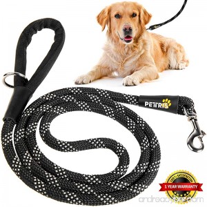 PETTRIS Heavy Duty Reflective Rope Leash for Large and Medium Dogs - 1/2 Inch Thick x 6 Foot Long - Strong Nylon Climbing Rope Lead for Big Dogs with Soft Padded Handle and O-Ring - B075FBWD3C
