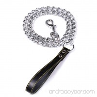 SGODA Chain Dog Leash with Leather Handle 4 Feet Black - B071G7QPNM