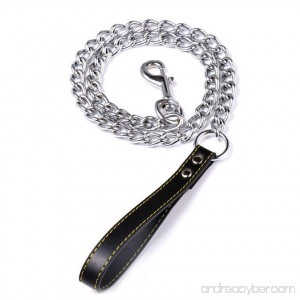 SGODA Chain Dog Leash with Leather Handle 4 Feet Black - B071G7QPNM