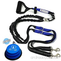 Pet Fit For Life Light Weight 64" Premium Dual Dog Leash With Comfortable Soft Grip Foam Rubber Handle And Integrated Shock Absorbing Bungee + Bonus Water Bowl - B01JSGY318