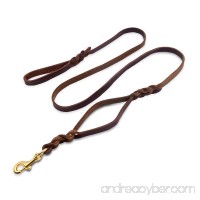 Wellbro Luxury Genuine Leather Double Handle Dog Leash  Braided Training Lead with Traffic Handle  Easy Control and Heavy Duty  1.8cm Width by 6ft Length  Brown - B07BMJFHR4