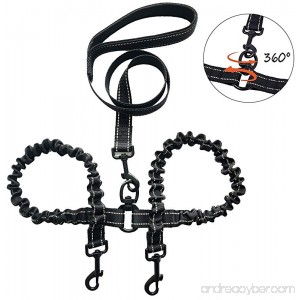 YSNJLQ Double Dog Leash No Tangle 2 Dogs Leash with Padded Handle Bungee Dual Dogs Leash for 2 Dogs Training Walking (Black) - B07CYNQ2YR