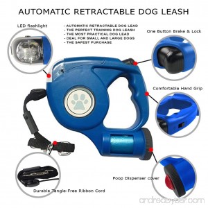 Retractable Dog Leash – 16ft Pet Training Lead With Ergonomic Handle Lock & Break Button – Durable Tangle-Free Ribbon Cord Design With LED Light & Waste Bag Case –Suitable For All Size Breeds - B079BCHV3V