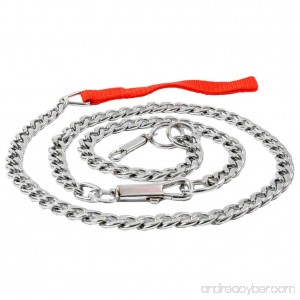She-love Anti-Bite Dog Steel Chain Collar Plated with Chrome Soft Nylon Handle (Large) - B072LY25PX