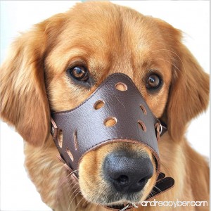 Hiado Dog Muzzle Adjustable Loop Mesh Heavy Duty Leather Anti Barking Biting - B01M0XA0CK
