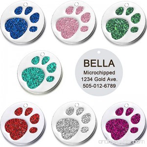 Vcalabashor Pet ID Tags for Small & Medium Large Dogs & Cats/Round Tags with Sparkly Paw Print/Bling Engraved Personalized Animal Tag - B0725VKL45 id=ASIN