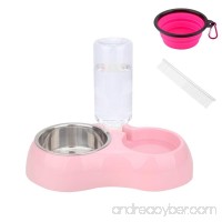 Senzeal ABS Resin Pet Food Water Double Bowl Removable Stainless Steel Bowl and Automatic Water Dispenser with Collapsible Bowl Pet Comb for Dog Cat - B075NK4MXB