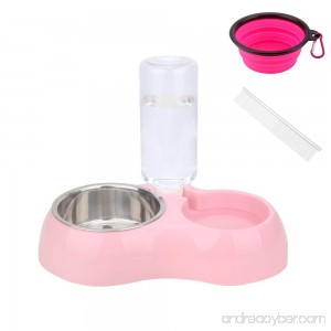 Senzeal ABS Resin Pet Food Water Double Bowl Removable Stainless Steel Bowl and Automatic Water Dispenser with Collapsible Bowl Pet Comb for Dog Cat - B075NK4MXB