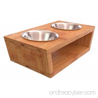 BambooWorx Raised Pet Feeder Suitable for Smaller Dogs and Cats  4 Inch  Double Bowl Capacity  Includes 4 bowls  Natural Bamboo. - B074DZ9P5T