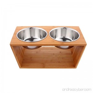 Opuko Dog Pet Elevated Feeder Double Bowl Wood Stand with Two Stainless Steel Bowls for Small/Medium Dogs & Cats - B07F361CD4