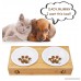 Pet Food Bowls with Stand MLCINI Bamboo Elevated Anti-Slip Pet Feeder and 2 White Ceramic Bowls for Small and Medium Dogs Cats - B0772D47TC