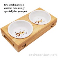 Pet Food Bowls with Stand  MLCINI Bamboo Elevated Anti-Slip Pet Feeder and 2 White Ceramic Bowls for Small and Medium Dogs Cats - B0772D47TC