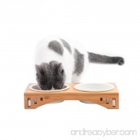 Petacc Elevated Pet Bowl Raised Dog Bowl Cat Food Feeder  Combined with Bamboo Stand and 2 Ceramic Bowls - B078PJY482