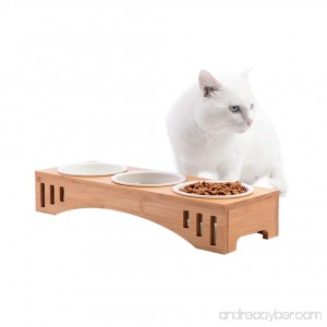 Petacc Elevated Pet Bowl Raised Dog Bowl Cat Food Feeder Combined with Bamboo Stand and 3 Ceramic Bowls - B078PJ28LQ