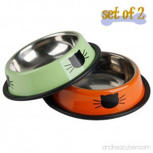 Vonsely Stainless Steel Cat Bowls with Rubber Base Durable Raised Bowls for Small Pets Cat Pattern Food and Water Dish - B06XV829BH