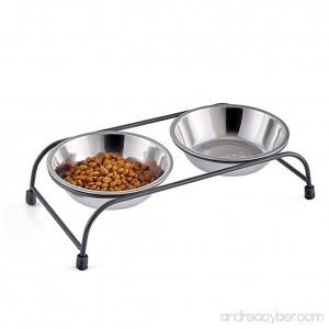 Ztl Stainless Steel Double Pet Bowls with Iron Stand Dog Cat Food & Water Dish Bowl Raised Feeders - B072XK9G9P