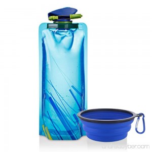 Pluv Pet Portable Water Bottle (700 ML/23 oz) with Collapsible Bowl for Dogs Cats and Rabbit Small Animal Travel Drinker BPA Free No Drip (Blue) - B07DKZ3CHX