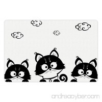 Ambesonne Black and White Pet Mat for Food and Water  Cute Three Kittens with Clouds over Their Heads Small Thoughts Art  Rectangle Non-Slip Rubber Mat for Dogs and Cats  Black and White - B075Z5YR13