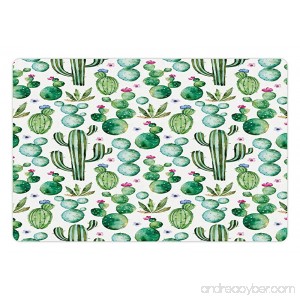 Ambesonne Green Pet Mat for Food and Water Mexican Texas Cactus Plants Spikes Cartoon Like Artistic Print Rectangle Non-Slip Rubber Mat for Dogs and Cats White Light Pink and Lime Green - B0764C3JQQ